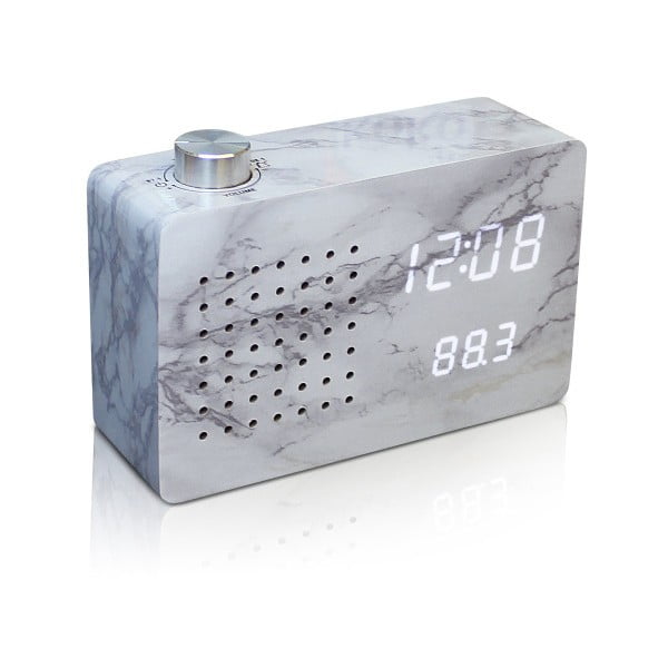 Radio Click Clock Marble szürke ébresztőóra fehér LED kijelzővel és rádióval - Gingko