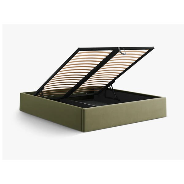 Zöld kárpitozott ágyneműtartós-ágytámla nélkül franciaágy ágyráccsal 180x200 cm Susan – Micadoni -image-3