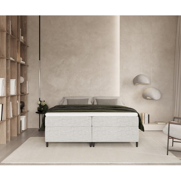 Világosszürke ágyneműtartós boxspring ágy 200x200 cm Araya – Maison de Rêve-image-4