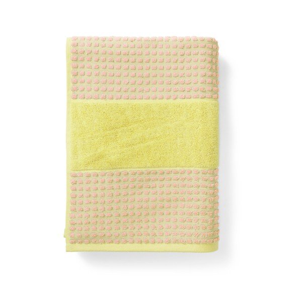 Sárga-rózsaszín frottír bio pamut fürdőlepedő 70x140 cm Check – JUNA