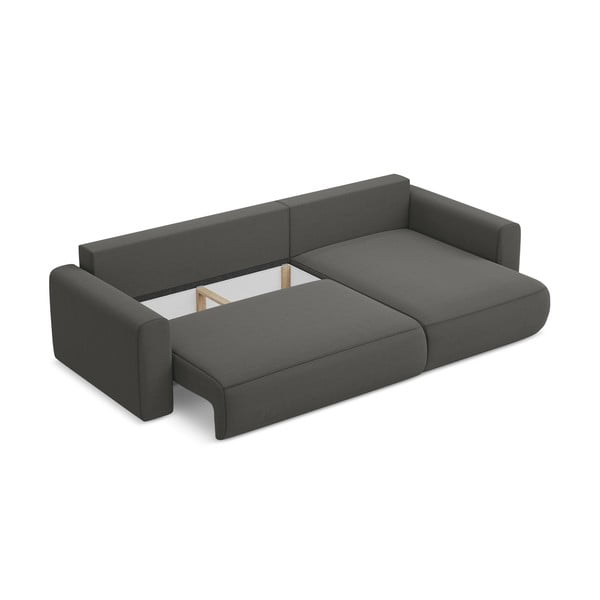 Sötétszürke bársony kinyitható-tárolóhelyes sarokkanapé (jobb oldali-heverő résszel) Kapua – Makamii-image-4