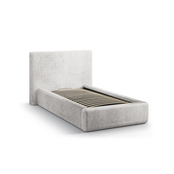 Világosszürke kárpitozott ágyneműtartós egyszemélyes ágy ágyráccsal 90x200 cm Amy – Micadoni -image-2