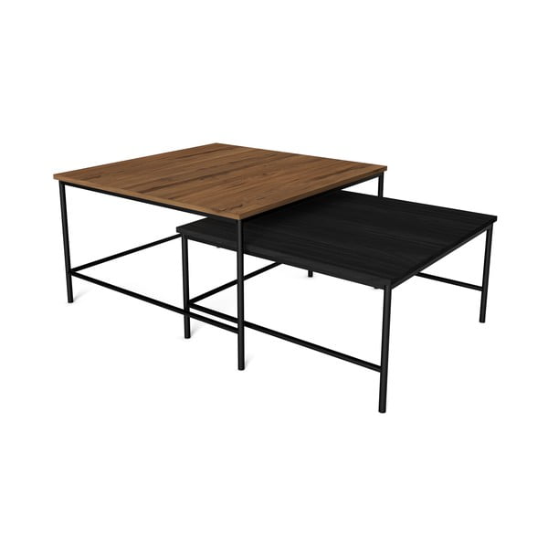 Fekete-natúr színű dohányzóasztal szett diófa dekoros asztallappal 2 db-os 80x80 cm Fiorenza – Marckeric