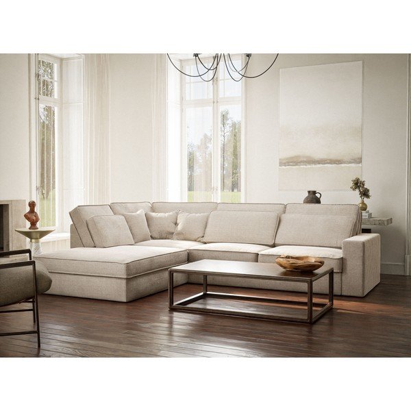 Krémszínű zsenília sarokkanapé (bal oldali-L alakú) Kirou – Maison de Rêve-image-1