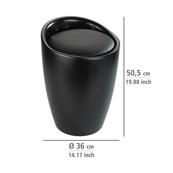 Candy fekete fürdőszobai ülőke, kivehető szennyestartó résszel - Wenko-image-2