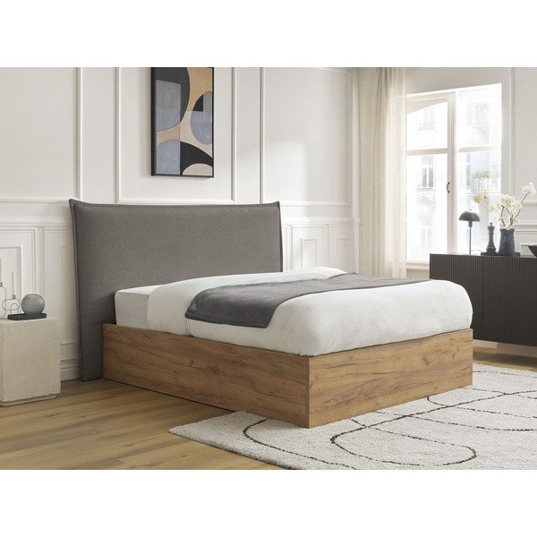 Szürke-szürkésbarna kárpitozott kárpitozott-forgácslemez ágyneműtartós franciaágy ágyráccsal 180x200 cm Charlie – Bobochic Paris-image-2