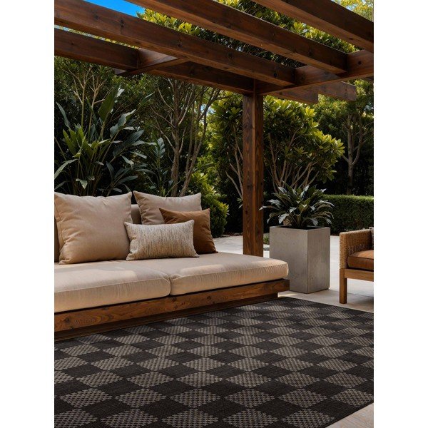 Fekete-krémszínű kültéri-beltéri szőnyeg 120x170 cm Haringey Dorothy – Ted Baker-image-1