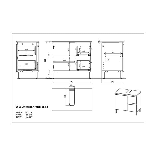 Fehér mosdókagyló alatti szekrény 60x56 cm Salinas - Germania-image-4