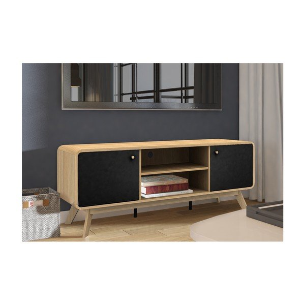 Fekete-natúr színű TV-állvány tölgyfa dekorral 140x53 cm Cassie – Støraa-image-3