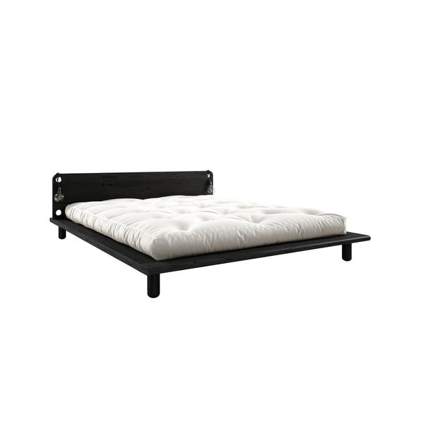 Peek fekete kétszemélyes tömörfa ágy, ágytámlával, lámpával és Comfort matraccal, 140 x 200 cm - Karup Design