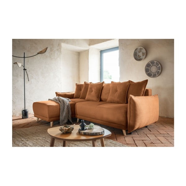 Téglavörös kordbársony kinyitható sarokkanapé (variálható) Lazy Lukka – Miuform-image-1