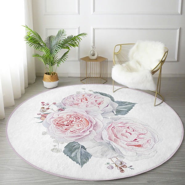 Fehér-rózsaszín mosható-robotporszívóval tisztítható kerek szőnyeg ø 120 cm Comfort – Mila Home-image-3