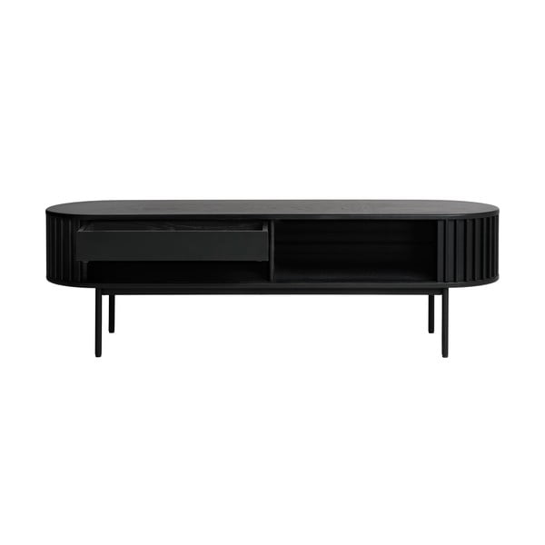 Fekete TV-állvány tölgyfa dekorral 48x160 cm Siena – Unique Furniture-image-3