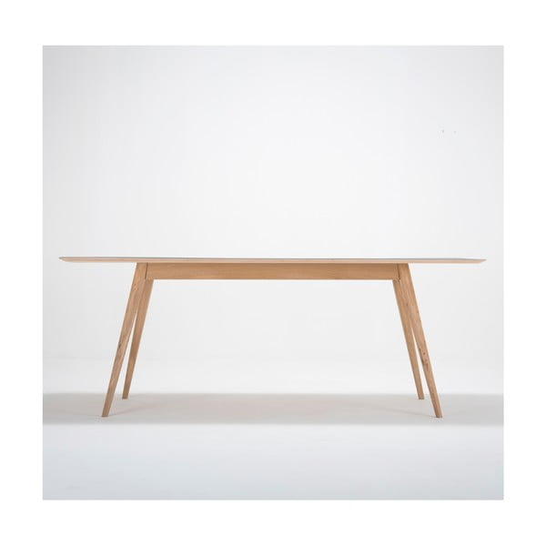 Linn tömör tölgyfa étkezőasztal sötétkék asztallappal, 200 x 90 cm - Gazzda-image-4