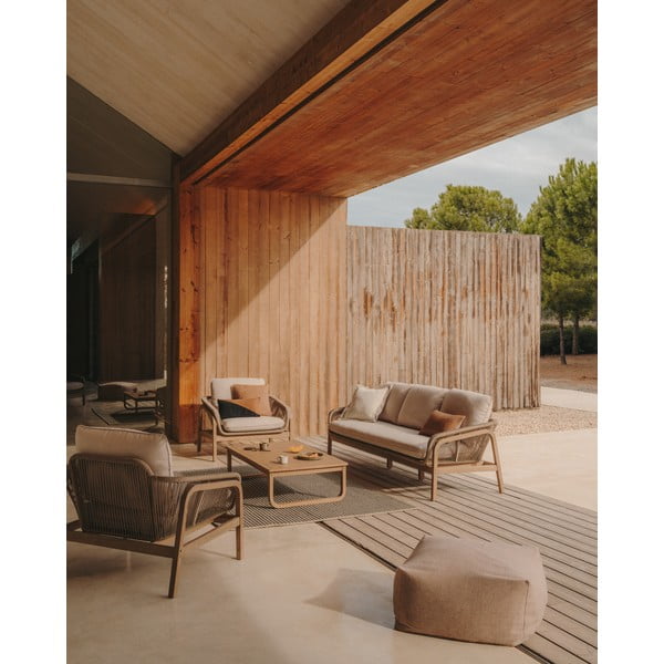 Bézs-natúr színű akácfa ötszemélyes kerti lounge szett Vellana – Kave Home-image-1