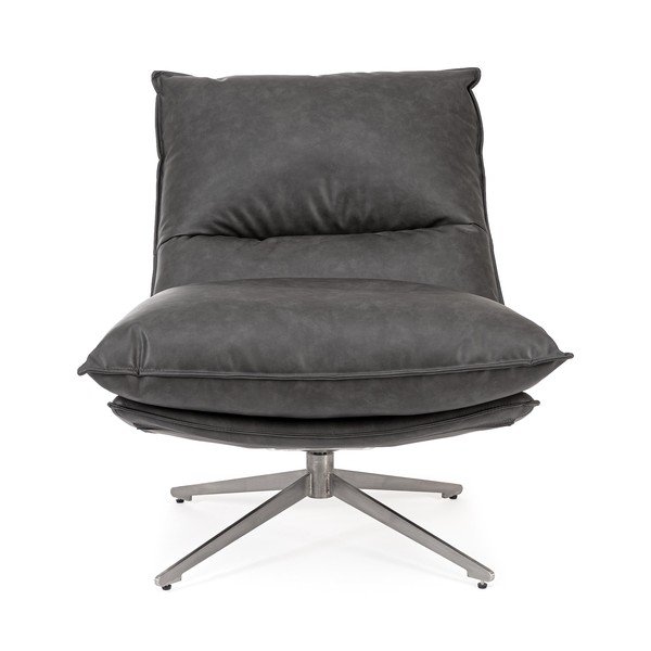 Sötétszürke tárolóhelyes bőrutánzat fotel Alanez – Bizzotto-image-2