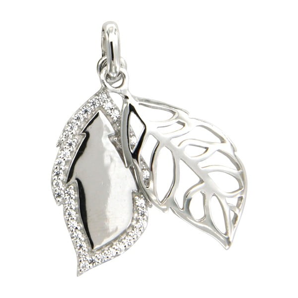 Leaf ezüst medál fehér kristályokkal - Swarovski Elements Crystals