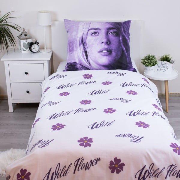 Lila egyszemélyes pamut gyerek ágyneműhuzat 200x140 cm Billie Eilish – Jerry Fabrics-image-2
