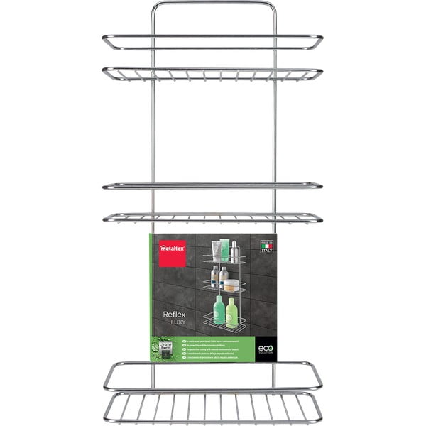 Fényes ezüstszínű függő öntapadós acél fürdőszobai polc Luxy – Metaltex-image-2