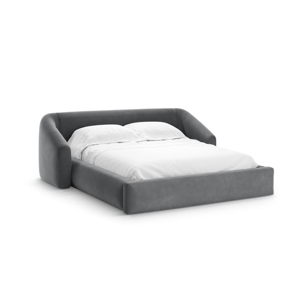 Szürke kárpitozott ágyneműtartós franciaágy ágyráccsal 140x200 cm Campi – Cosmopolitan Design