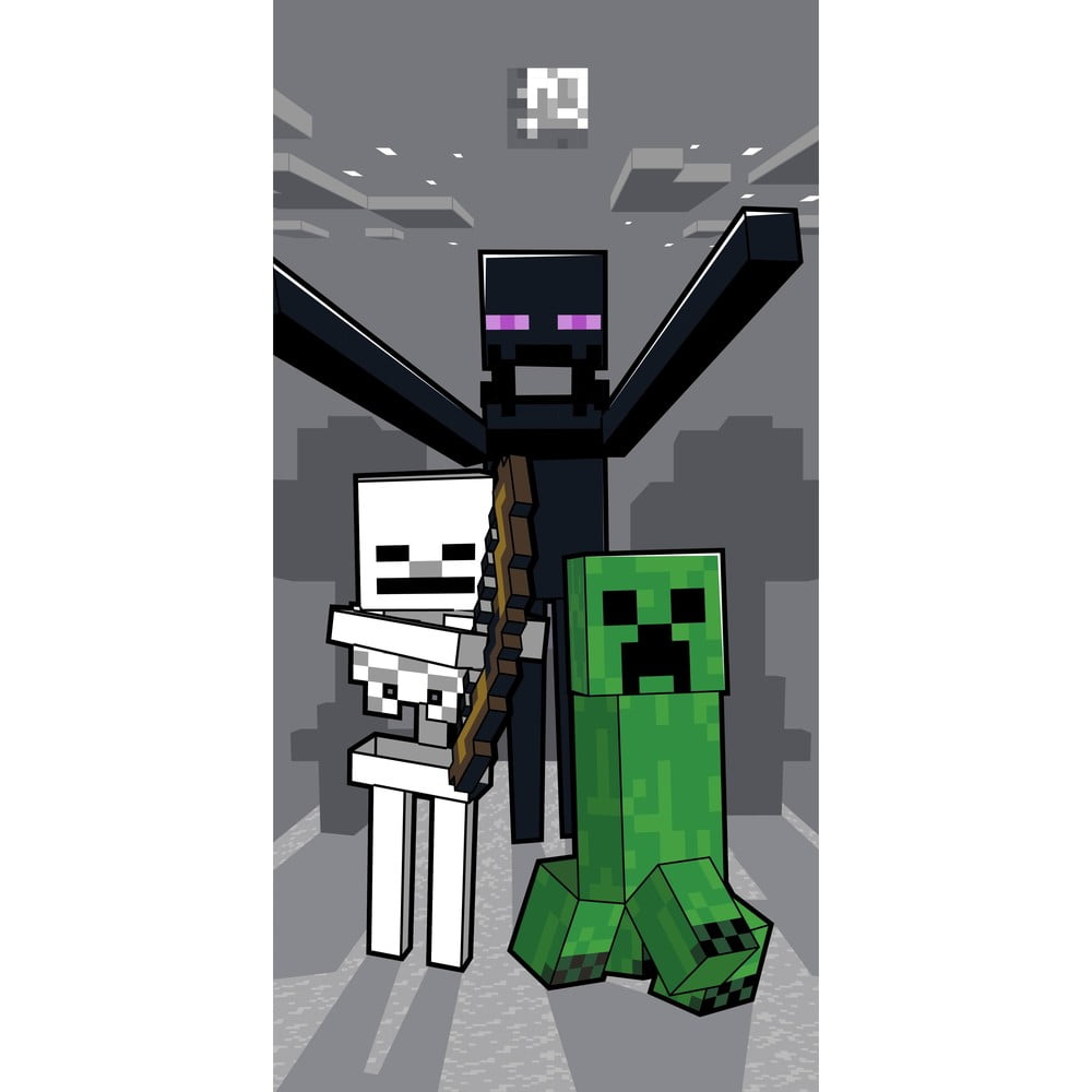 Szürke pamut gyerek fürdőlepedő 70x140 cm Minecraft "Mob Attack" Jerry Fabrics