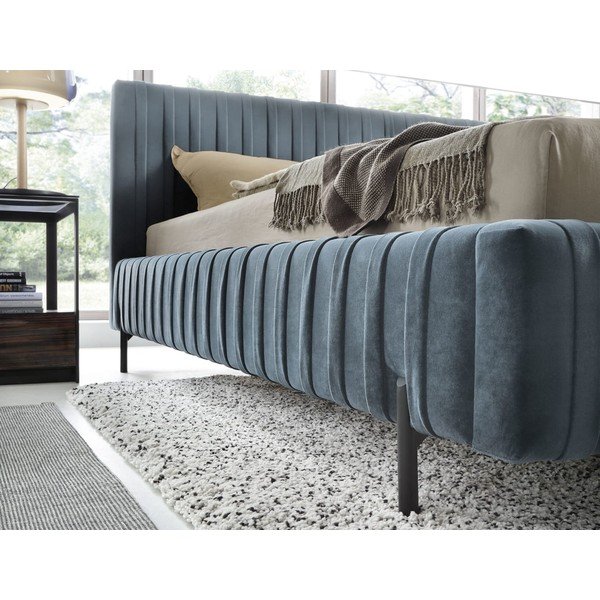 Kék kárpitozott ágyneműtartós franciaágy ágyráccsal 180x200 cm Plissa – ELTAP-image-4