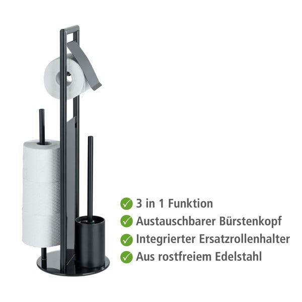 Fekete rozsdamentes acél WC-papír tartó állvány WC-kefével Ravina – Wenko-image-3