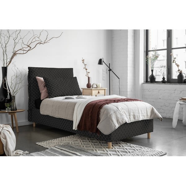 Fekete kárpitozott egyszemélyes ágy ágyráccsal 90x200 cm Sleepy Luna – Miuform-image-1