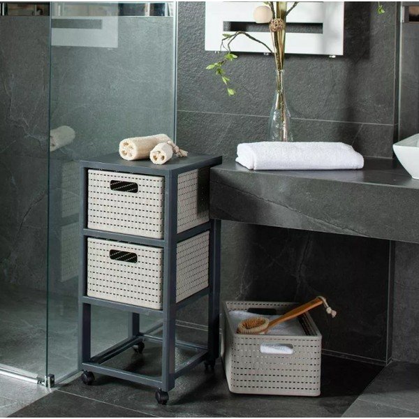 Szürke műanyag fürdőszobai polcos állvány 32,5x71 cm Country – Rotho-image-1