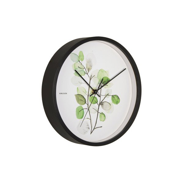 Eucalyptus zöld-fehér falióra fekete kerettel, ø 26 cm - Karlsson-image-2