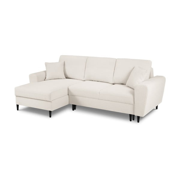 Bézs buklé kinyitható tárolóhelyes sarokkanapé (bal oldali-heverő résszel) Kyoto – Cosmopolitan Design-image-1