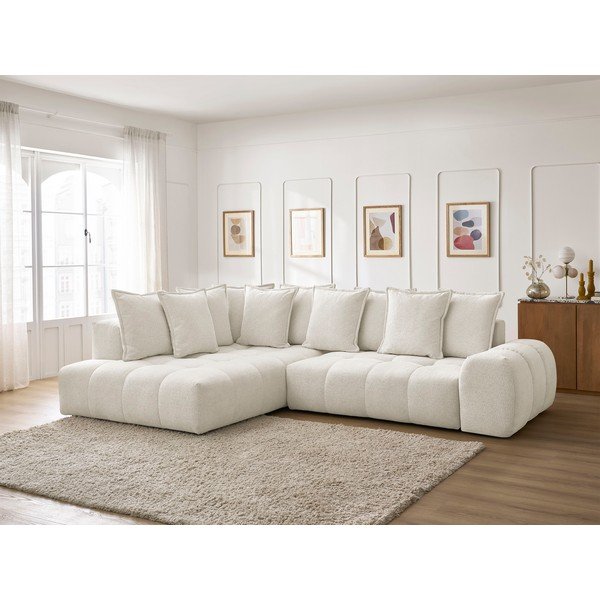 Fehér zsenília kinyitható-tárolóhelyes sarokkanapé (bal oldali-L alakú) Everest – Bobochic Paris-image-1