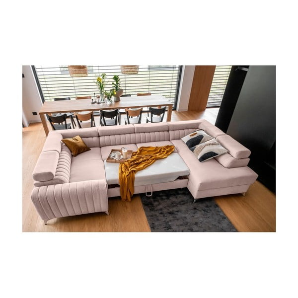Rózsaszín kinyitható-tárolóhelyes sarokkanapé (jobb oldali-U alakú) Louis – ELTAP-image-3