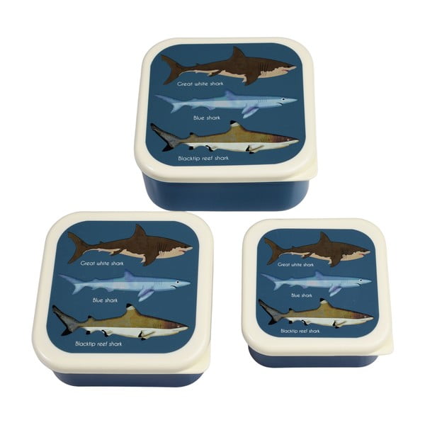 Sötétkék gyerek uzsonnás doboz szett 3 db-os Sharks – Rex London