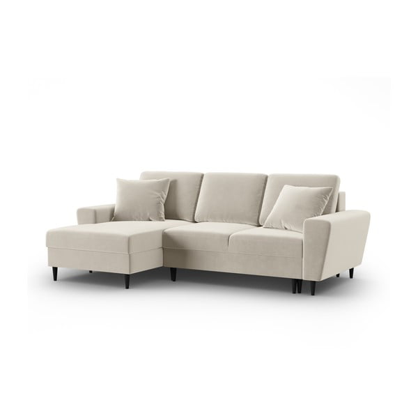 Bézs bársony kinyitható tárolóhelyes sarokkanapé (bal oldali-heverő résszel) Kyoto – Cosmopolitan Design-image-4
