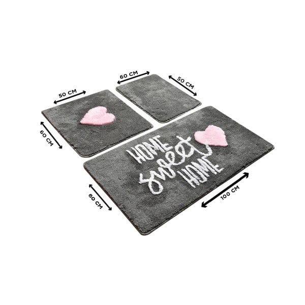 Home 3 db-os szürke négyszögletes fürdőszobai kilépő szett - Foutastic-image-2