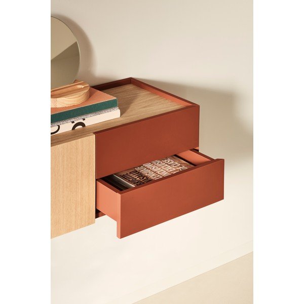 Téglavörös-natúr színű alacsony komód tölgyfa dekorral 110x23 cm Otto – Teulat-image-1