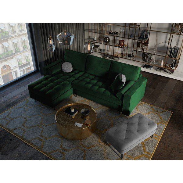 Santo zöld kinyitható bársony sarokkanapé, bal oldali - Milo Casa-image-1