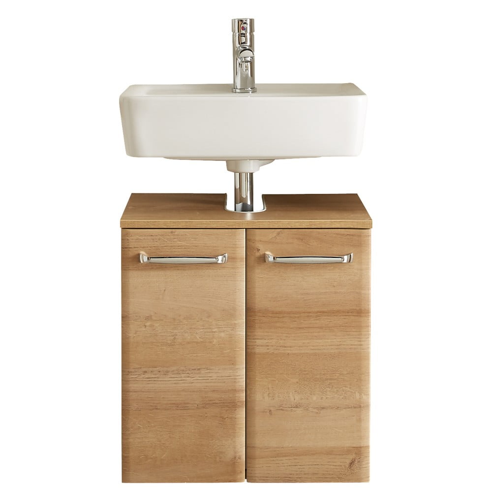 Natúr színű fali szekrény mosdókagyló nélkül tölgyfa dekorral 53x60 cm Quickset 318 – Pelipal