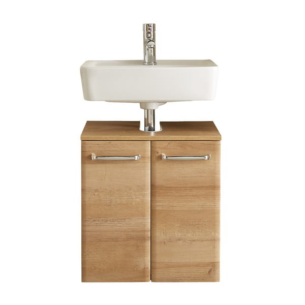 Natúr színű fali szekrény mosdókagyló nélkül tölgyfa dekorral 53x60 cm Quickset 318 – Pelipal