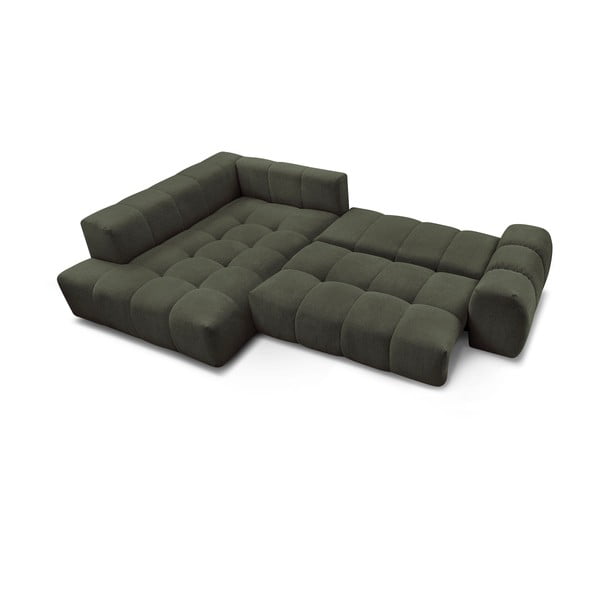 Zöld zsenília kinyitható-tárolóhelyes sarokkanapé (bal oldali-L alakú) Everest – Bobochic Paris-image-4