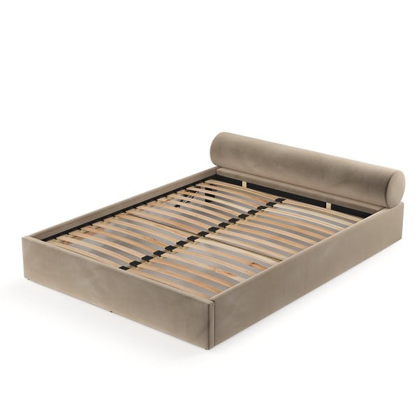 Világosbarna kárpitozott ágyneműtartós franciaágy ágyráccsal 140x200 cm Solvo – Maison de Rêve-image-4