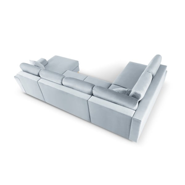 Világoskék bársony kinyitható tárolóhelyes sarokkanapé (bal oldali-U alakú) Kyoto – Cosmopolitan Design-image-4