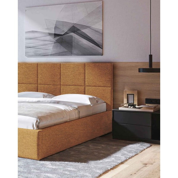 Okkersárga kárpitozott ágyneműtartós franciaágy ágyráccsal 160x200 cm Bufo – MESONICA-image-4