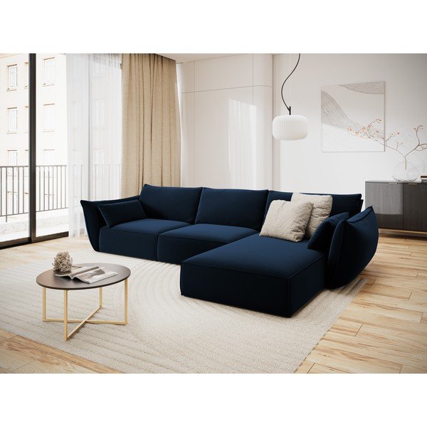 Sötétkék bársony sarokkanapé (jobb oldali-heverő résszel) Vanda – Mazzini Sofas-image-1