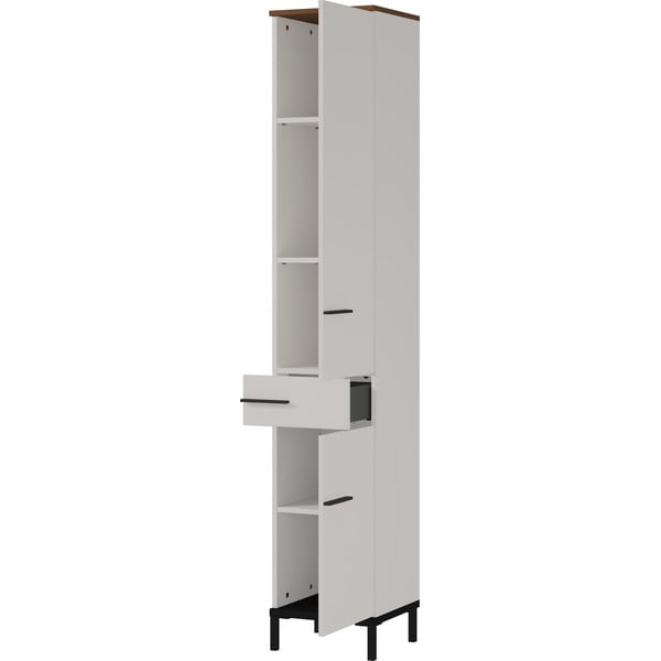 Szürkésbézs magas fürdőszoba szekrény diófa dekorral 34x190 cm Yonkers - Germania-image-2