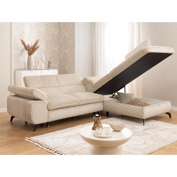 Bézs kordbársony sarokkanapé (jobb oldali-L alakú) Marbeya  – Ropez-image-4