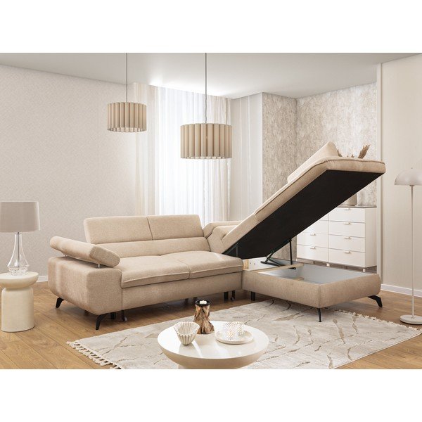 Bézs zsenília sarokkanapé (jobb oldali-L alakú) Marbeya  – Ropez-image-4