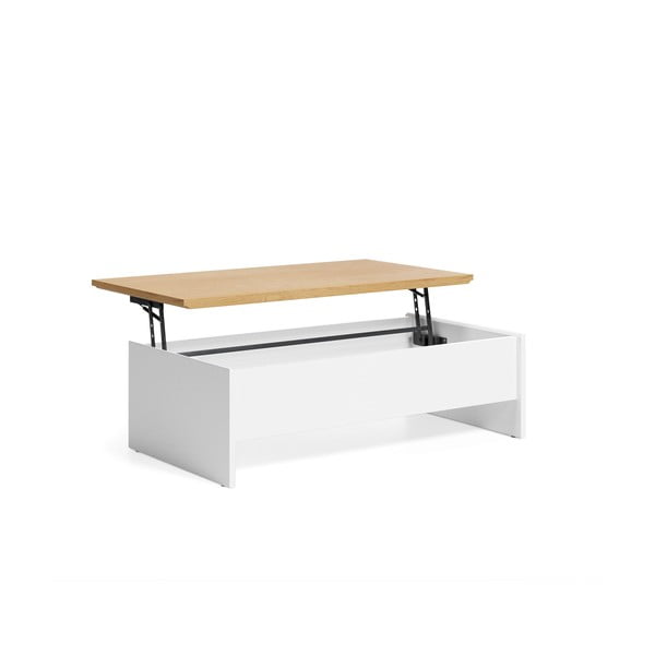 Fehér-natúr színű dohányzóasztal tölgyfa dekorral 60x110 cm Abilen – Kave Home-image-3