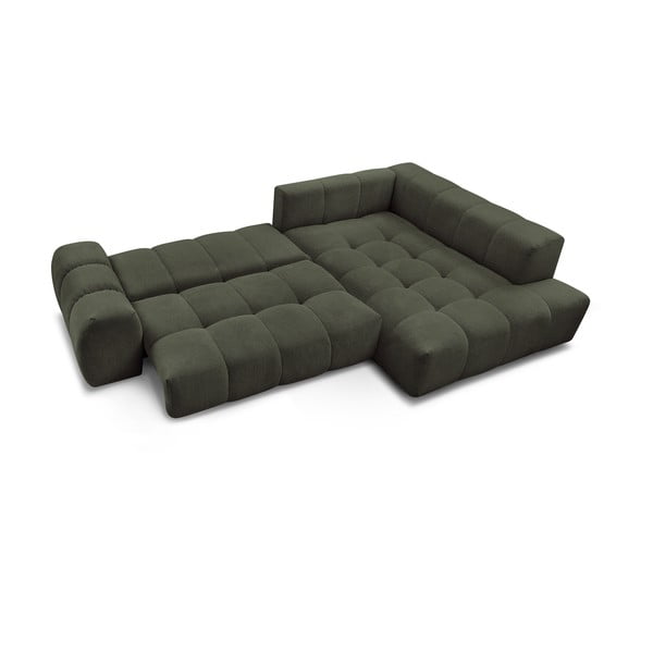 Zöld zsenília kinyitható-tárolóhelyes sarokkanapé (jobb oldali-L alakú) Everest – Bobochic Paris-image-4